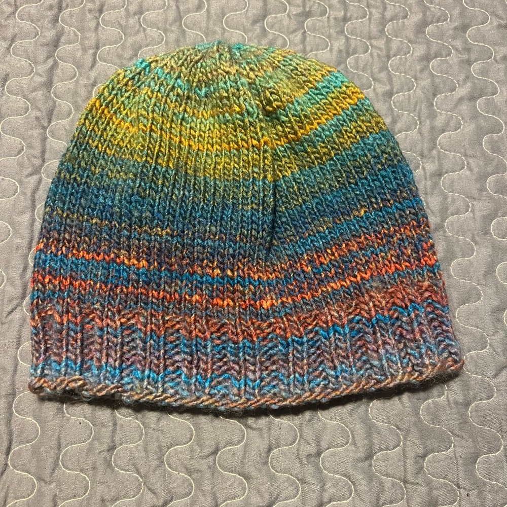 Multicolor small adult or Kids Knit Beanie - Blue/Green/Orange